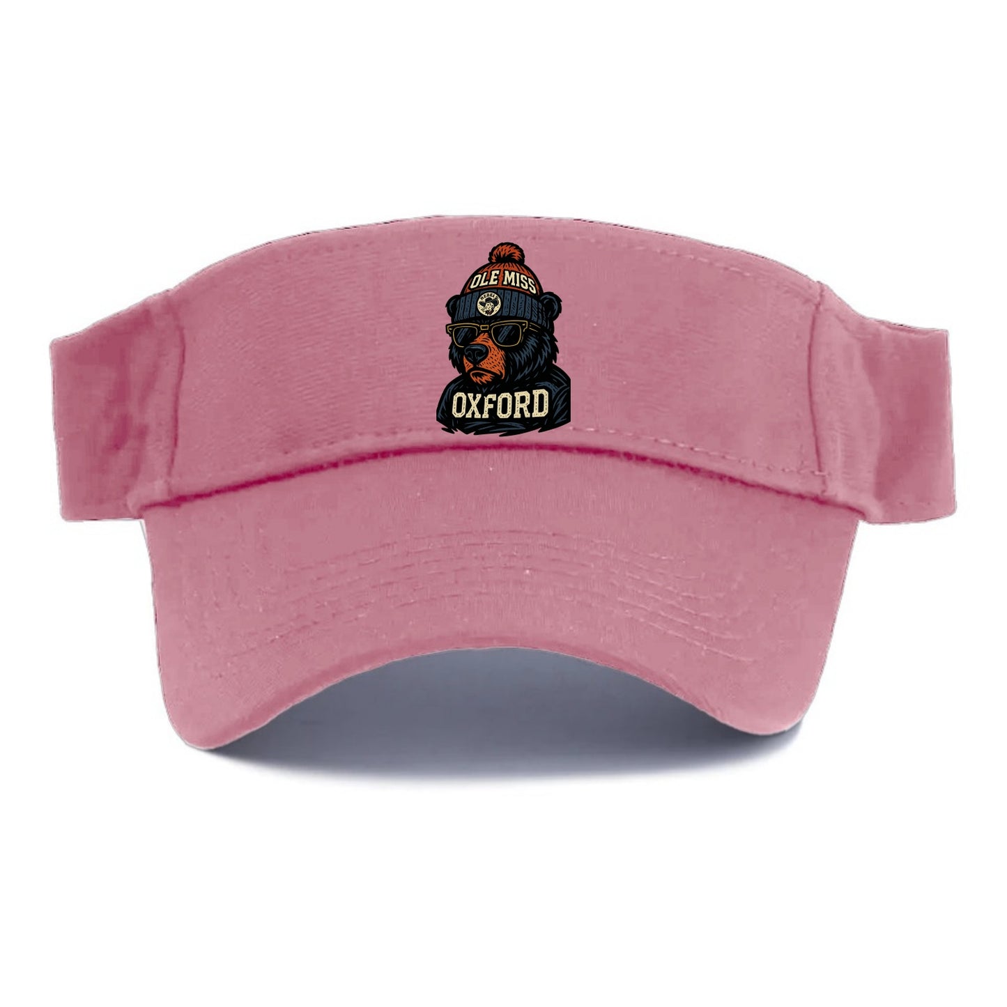 Oxford Black Bear wearing Ole Miss beanie with rebel patch - Visor - Pink