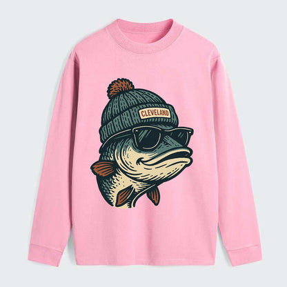 Cleveland Lake Erie Walleye wearing Cleveland beanie with pom pom and - Classic Long Sleeve Shirt - Pink