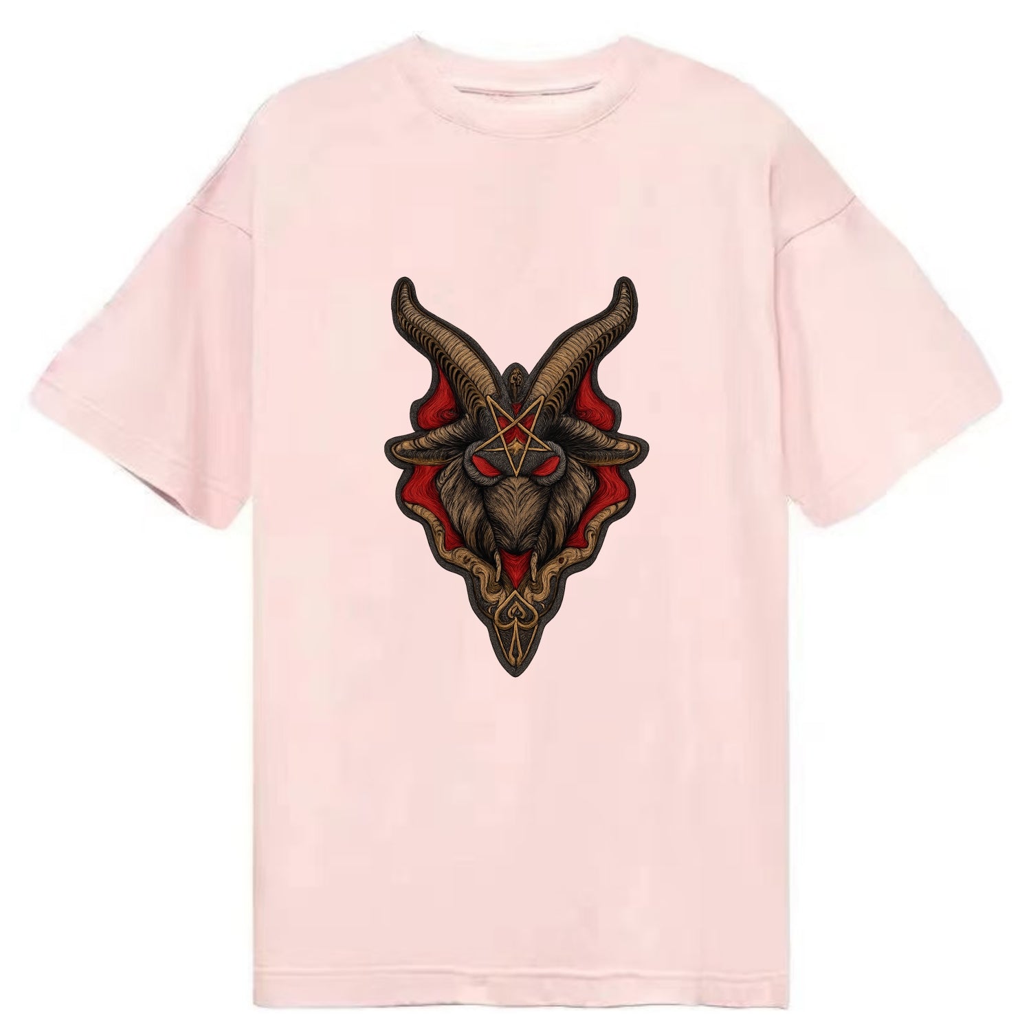 BAPHOMET HEAD - goat head symbol in black and red , occult - Classic T-shirt - Pink