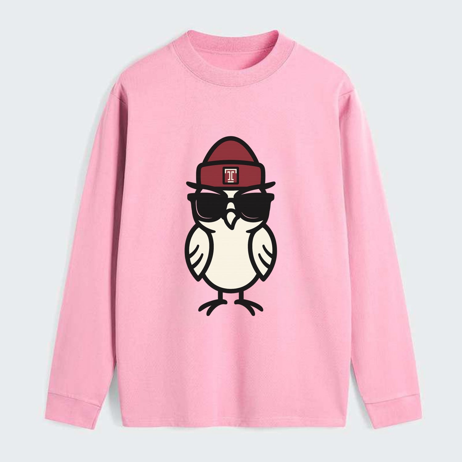 Philadelphia Owl wearing Temple beanie with T patch - Classic Long Sleeve Shirt - Pink