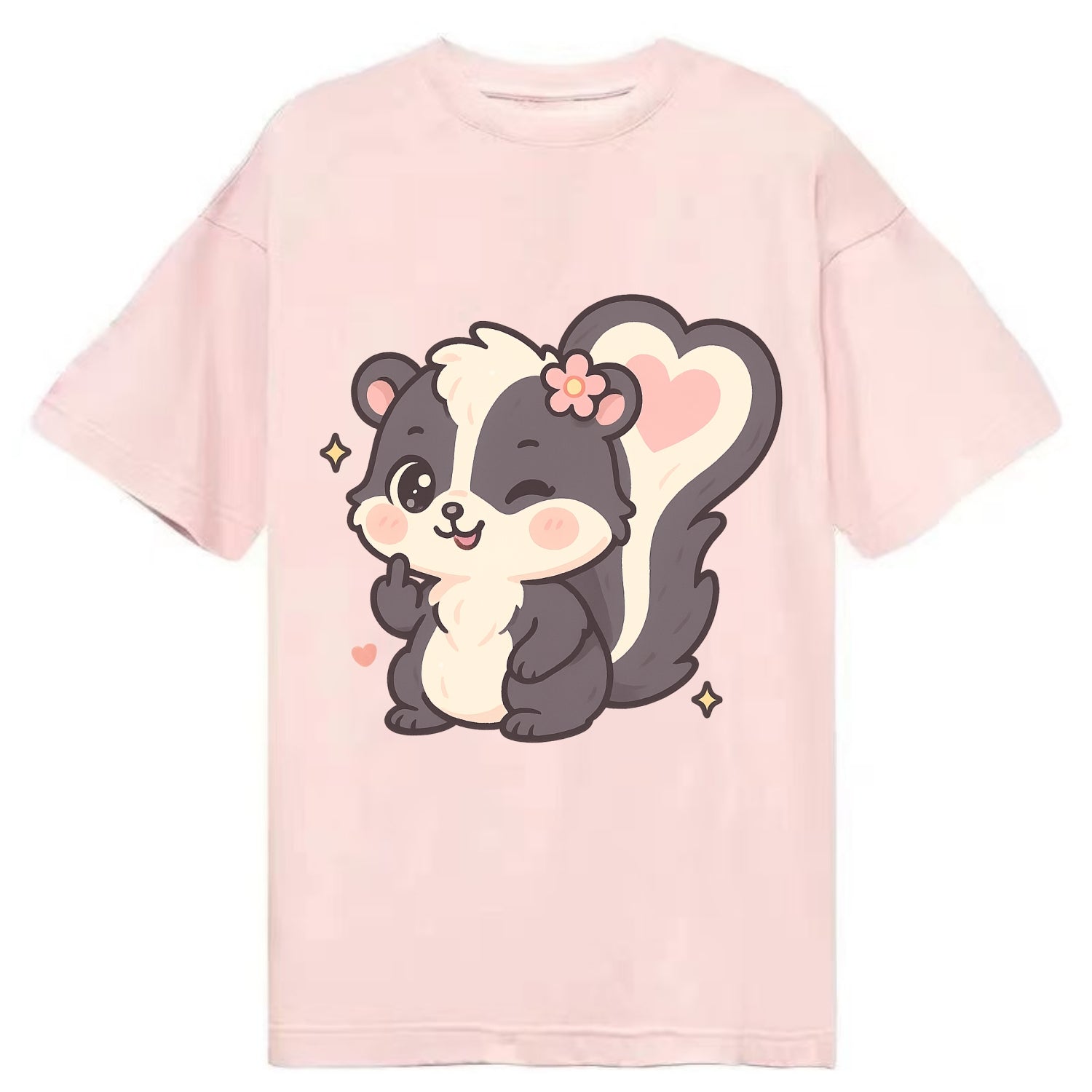 fluffy skunk with heart-shaped tail pattern, one paw up showing sass - Classic T-shirt - Pink