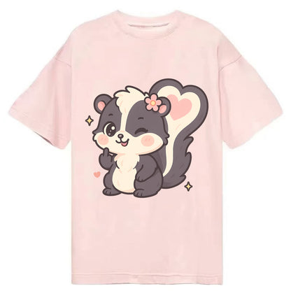 fluffy skunk with heart-shaped tail pattern, one paw up showing sass - Classic T-shirt - Pink