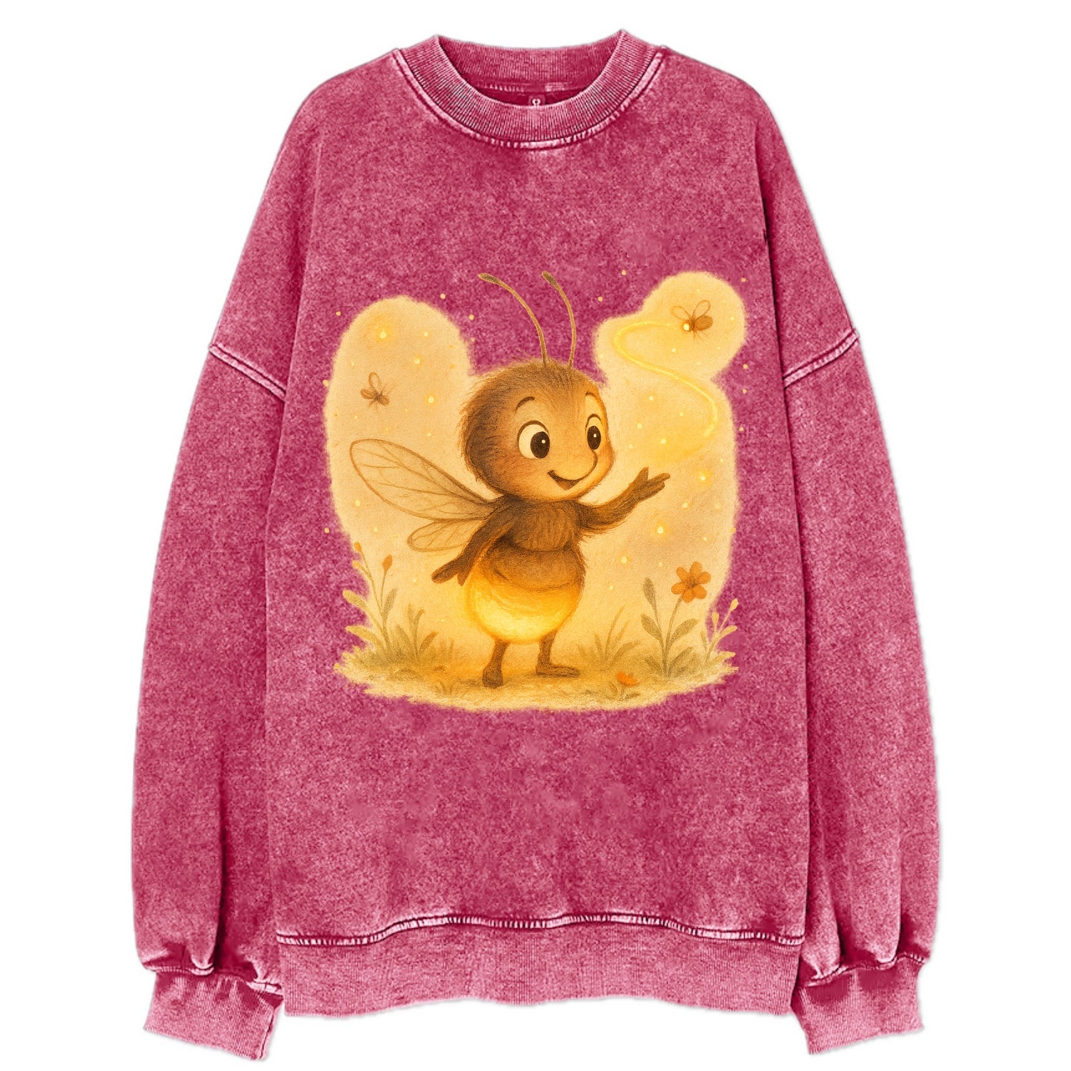 Firefly choreographer arranging synchronized light patterns over a meadow stage - Vintage Sweatshirt - Pink