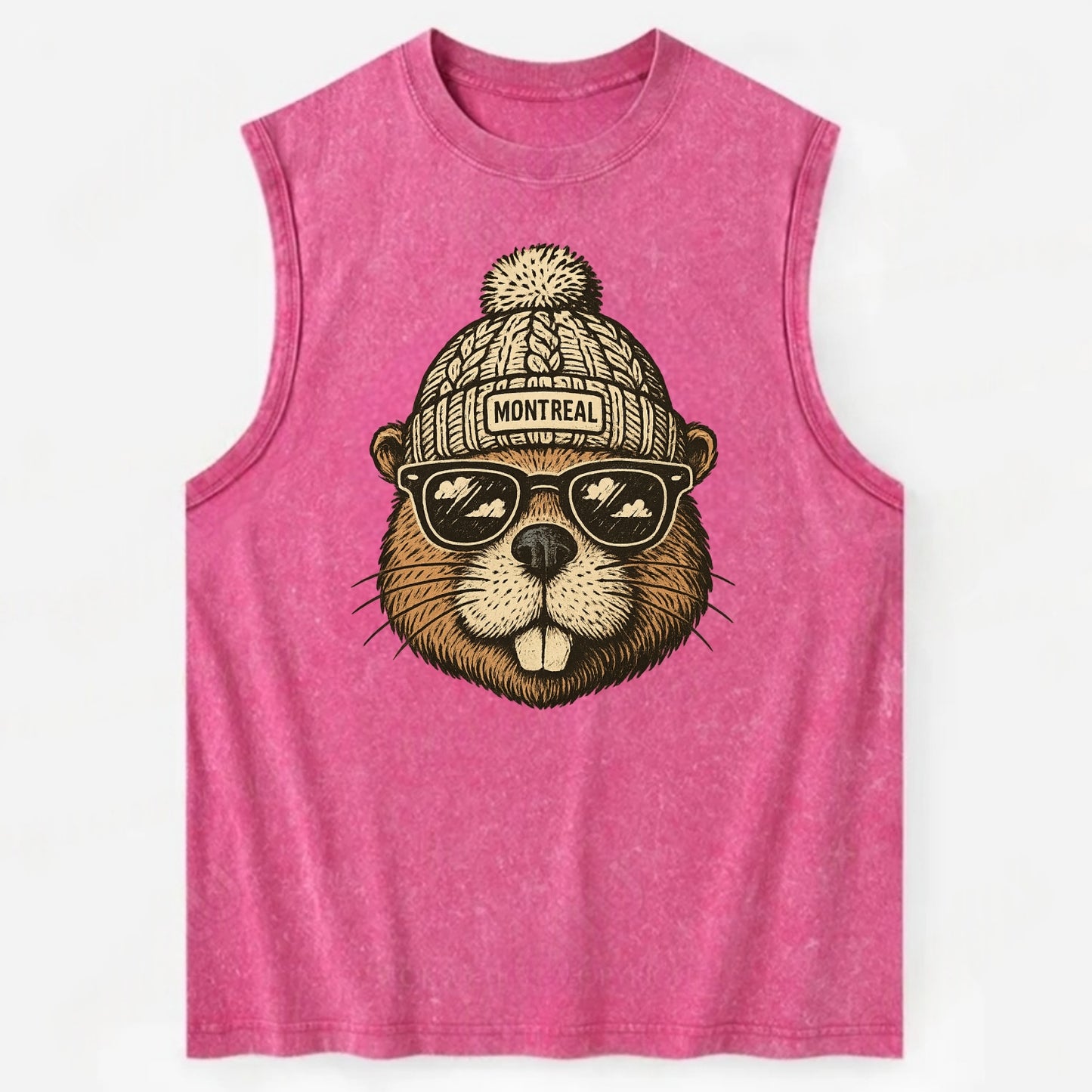 Montreal Beaver wearing Montreal beanie - Vintage Washed Tank - Pink