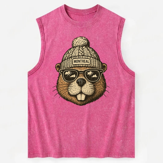 Montreal Beaver wearing Montreal beanie - Vintage Washed Tank - Pink
