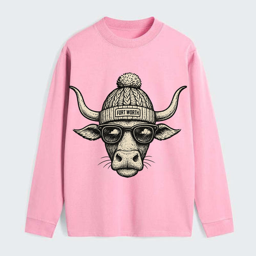 Fort Worth Longhorn wearing Fort Worth beanie with pom pom and wayfarer - Classic Long Sleeve Shirt