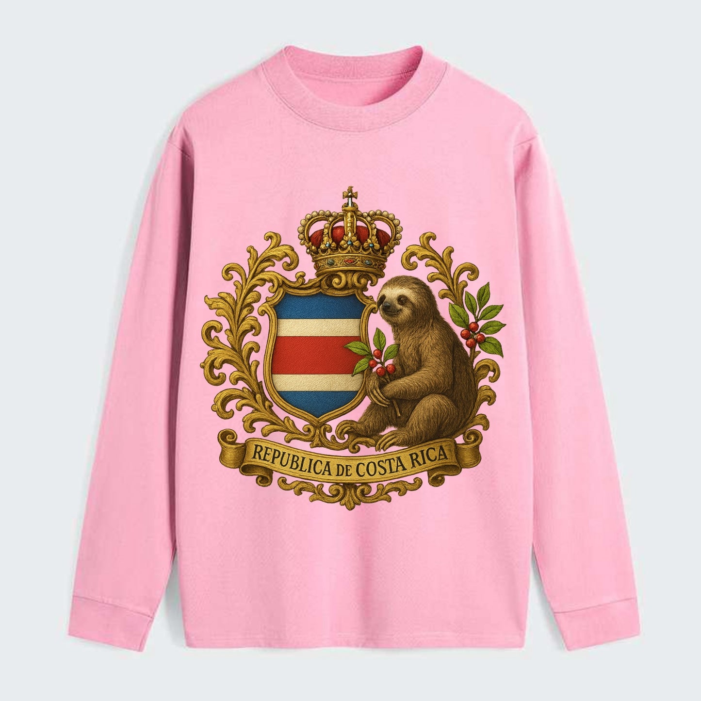 Costa Rica Sloth Emblem - Classic Long Sleeve Shirt - Pink