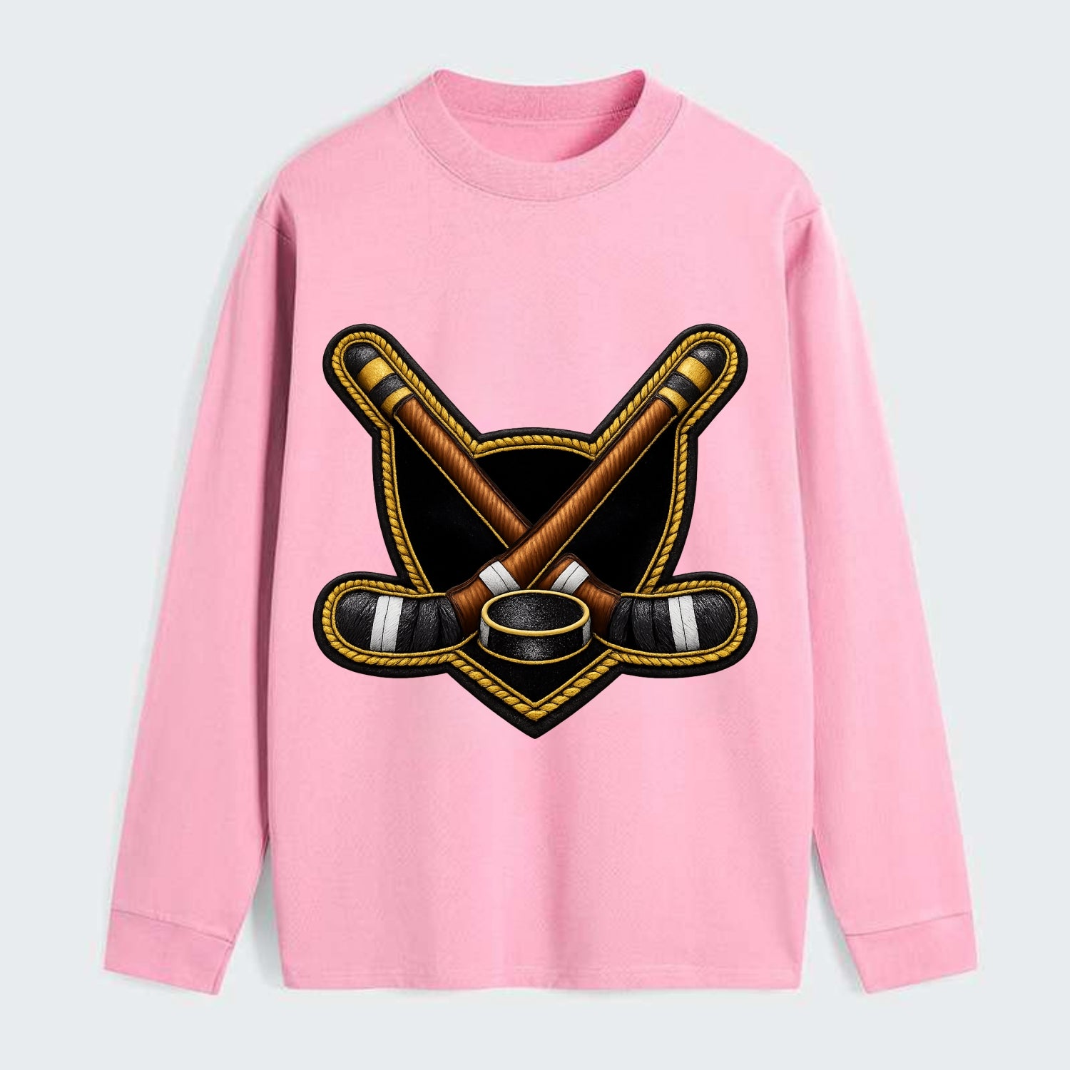 Embroidered patch design - HOCKEY CROSSED STICKS - ice hockey sticks - Classic Long Sleeve Shirt - Pink