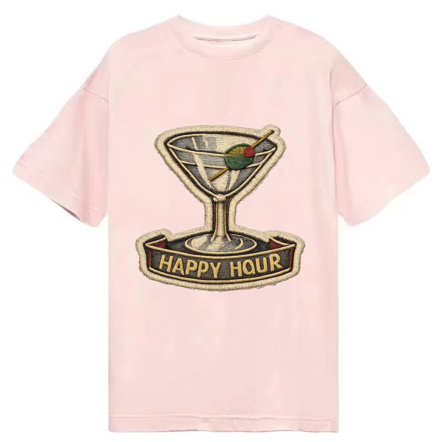 COCKTAIL MARTINI - martini glass with olive in silver and green , happy hour - Classic T-shirt - Pink