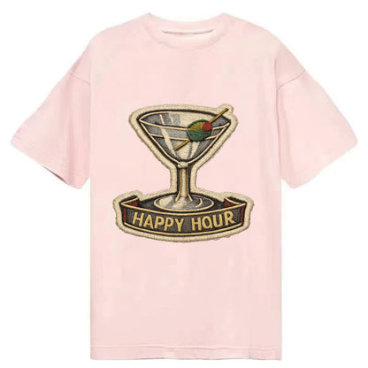 COCKTAIL MARTINI - martini glass with olive in silver and green , happy hour - Classic T-shirt - Pink