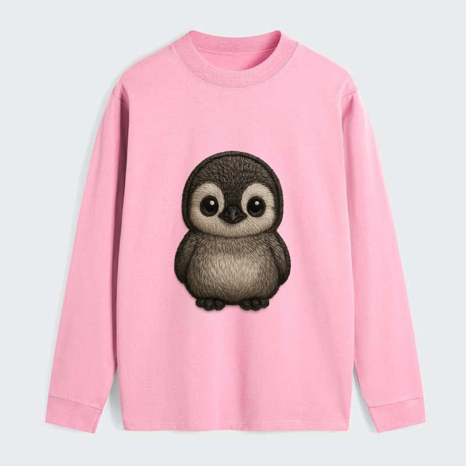 Baby Penguin Chick - gray fluffy, white face, round body, front-facing, - Classic Long Sleeve Shirt - Pink