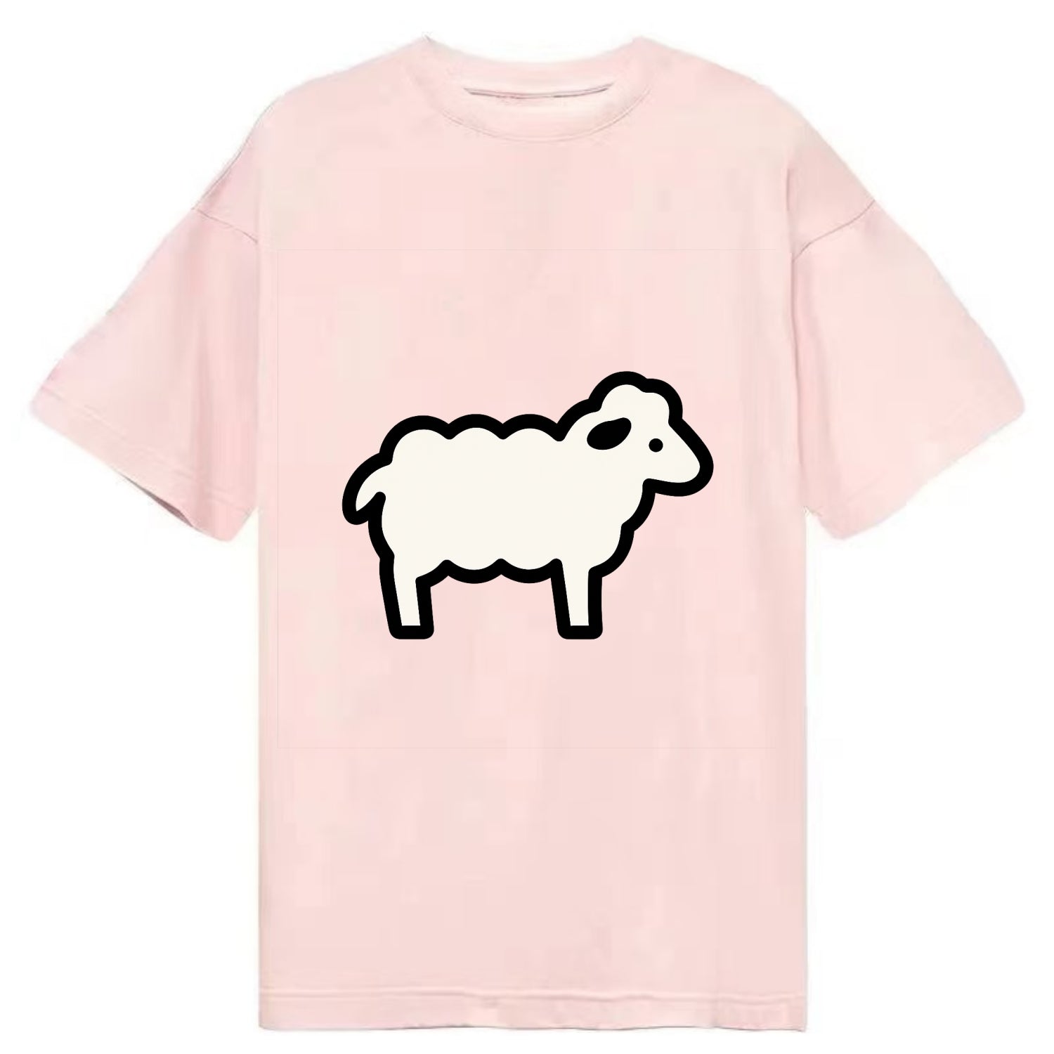 Sheep - White fluffy wool flat side profile - Classic T-shirt - Pink