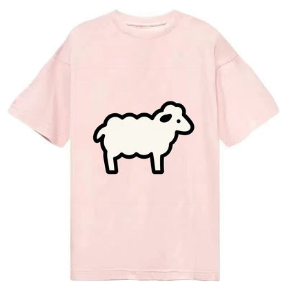 Sheep - White fluffy wool flat side profile - Classic T-shirt - Pink