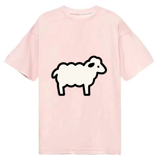 Sheep - White fluffy wool flat side profile - Classic T-shirt - Pink