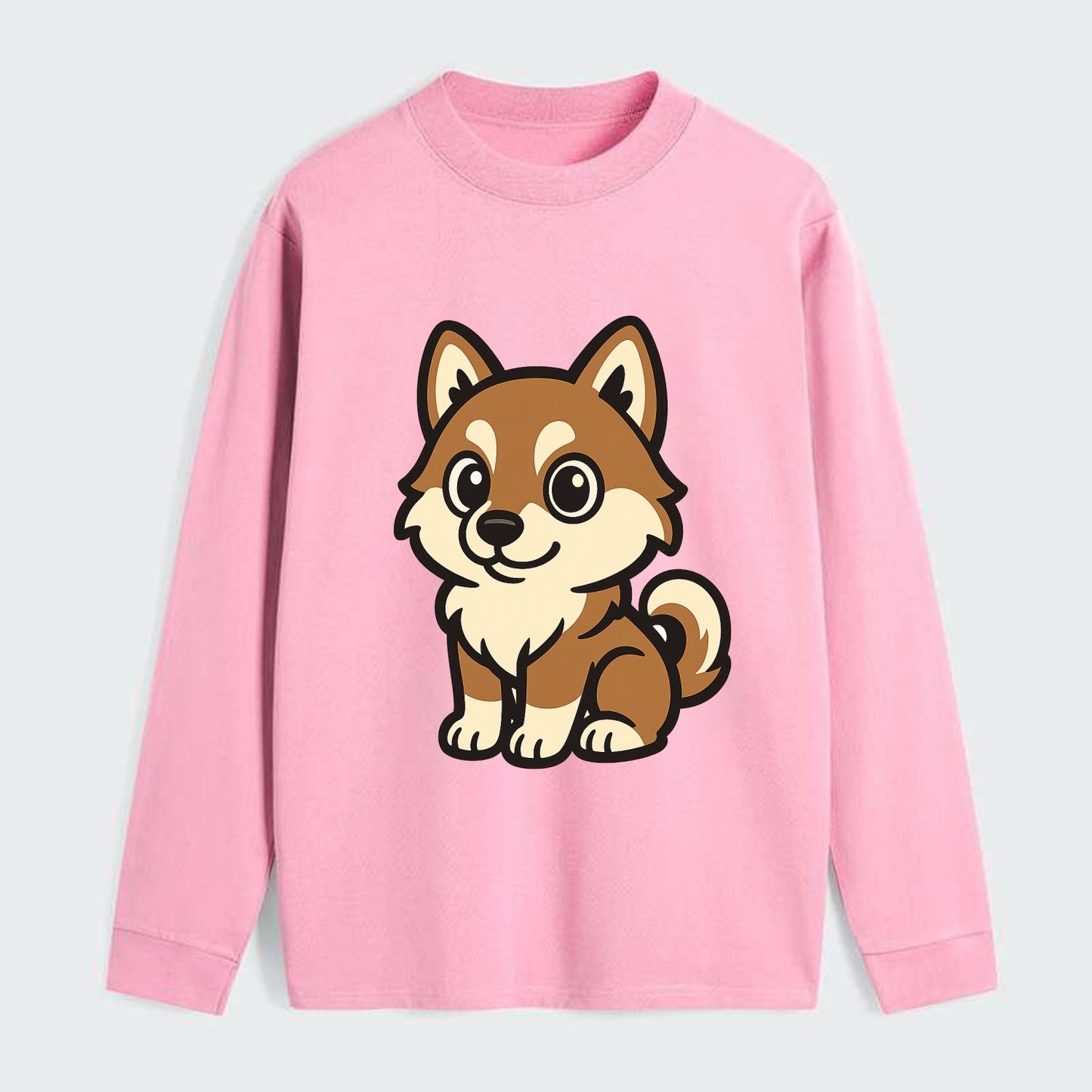 Pomsky - Pomeranian-Husky mix sitting pose - Classic Long Sleeve Shirt - Pink