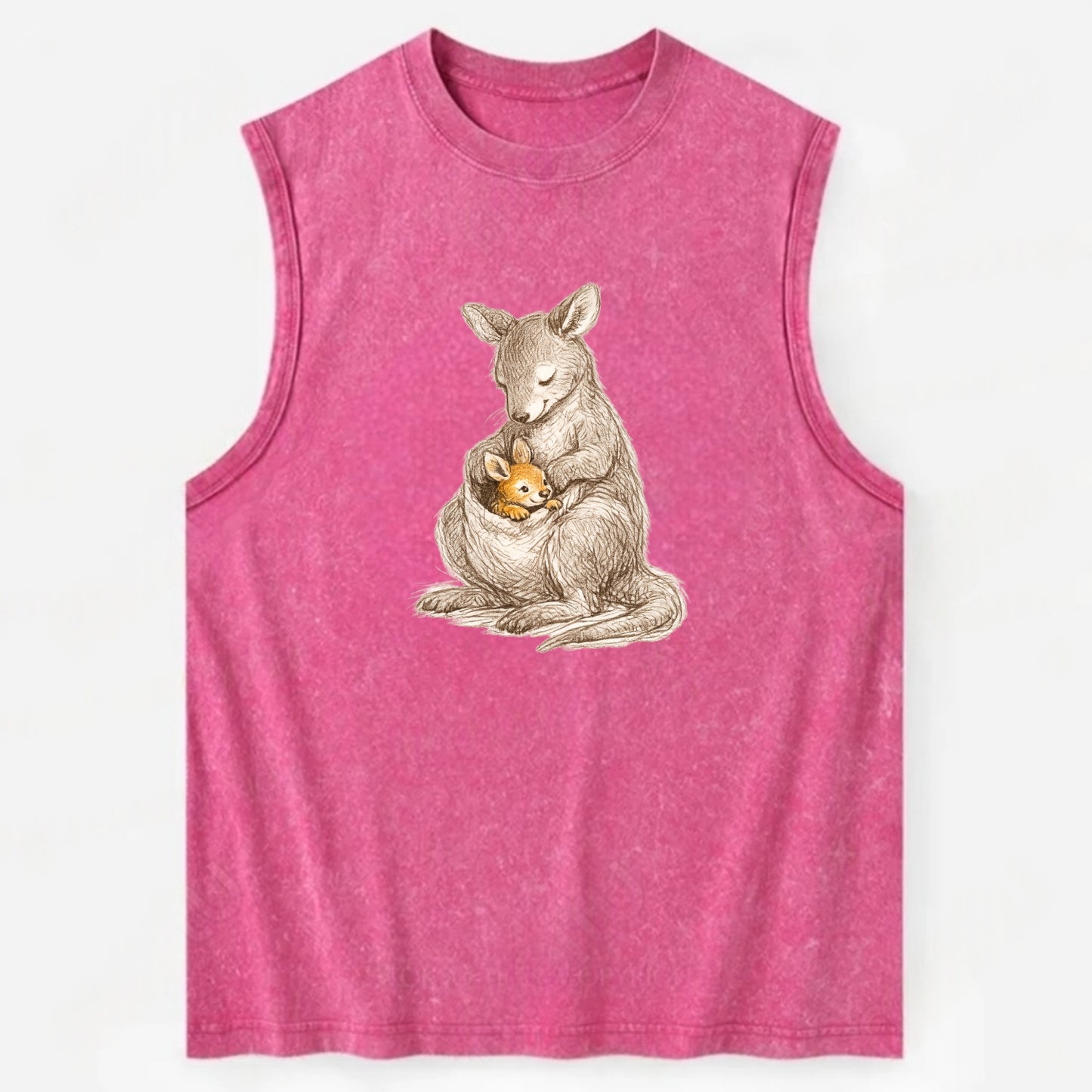 MOTHER'S POUCH | Kangaroo maternal embrace | Joey safe inside | Protective - Vintage Washed Tank - Pink