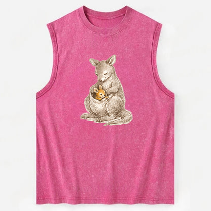 MOTHER'S POUCH | Kangaroo maternal embrace | Joey safe inside | Protective - Vintage Washed Tank - Pink