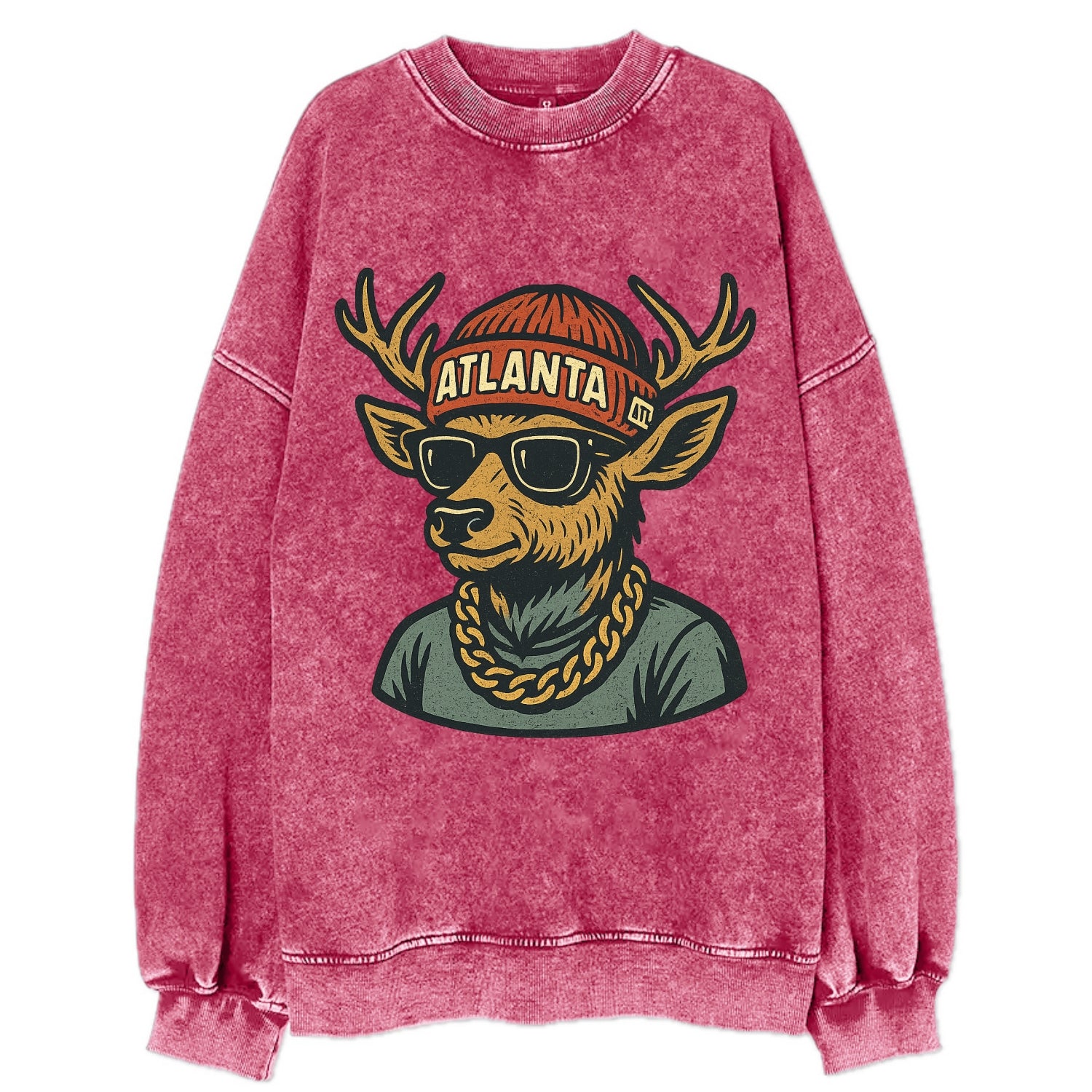 "deer" "atlanta" "atl" "red" "us South" - Vintage Sweatshirt - Pink