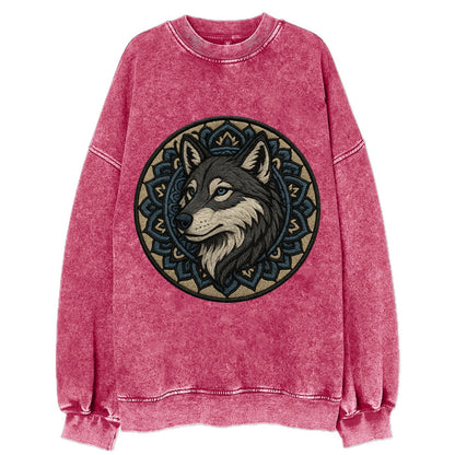 Mandala Wolf Pattern  - Vintage Sweatshirt - Pink