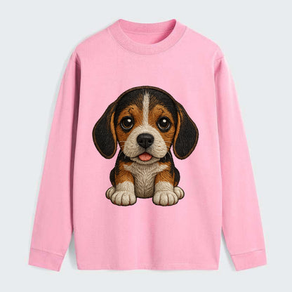 Baby Beagle Puppy - tricolor coat, long droopy ears, big pleading eyes, - Classic Long Sleeve Shirt - Pink