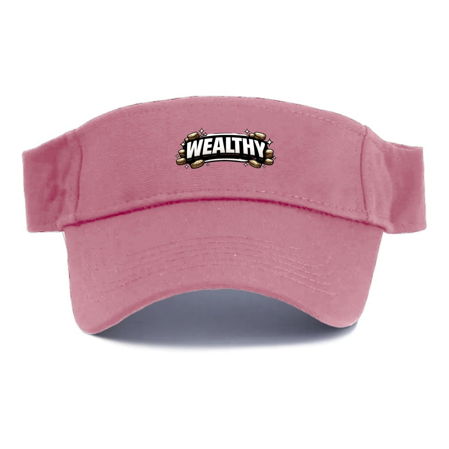 Bold typography design - "WEALTHY" - financial abundance, rich life - Visor - Pink