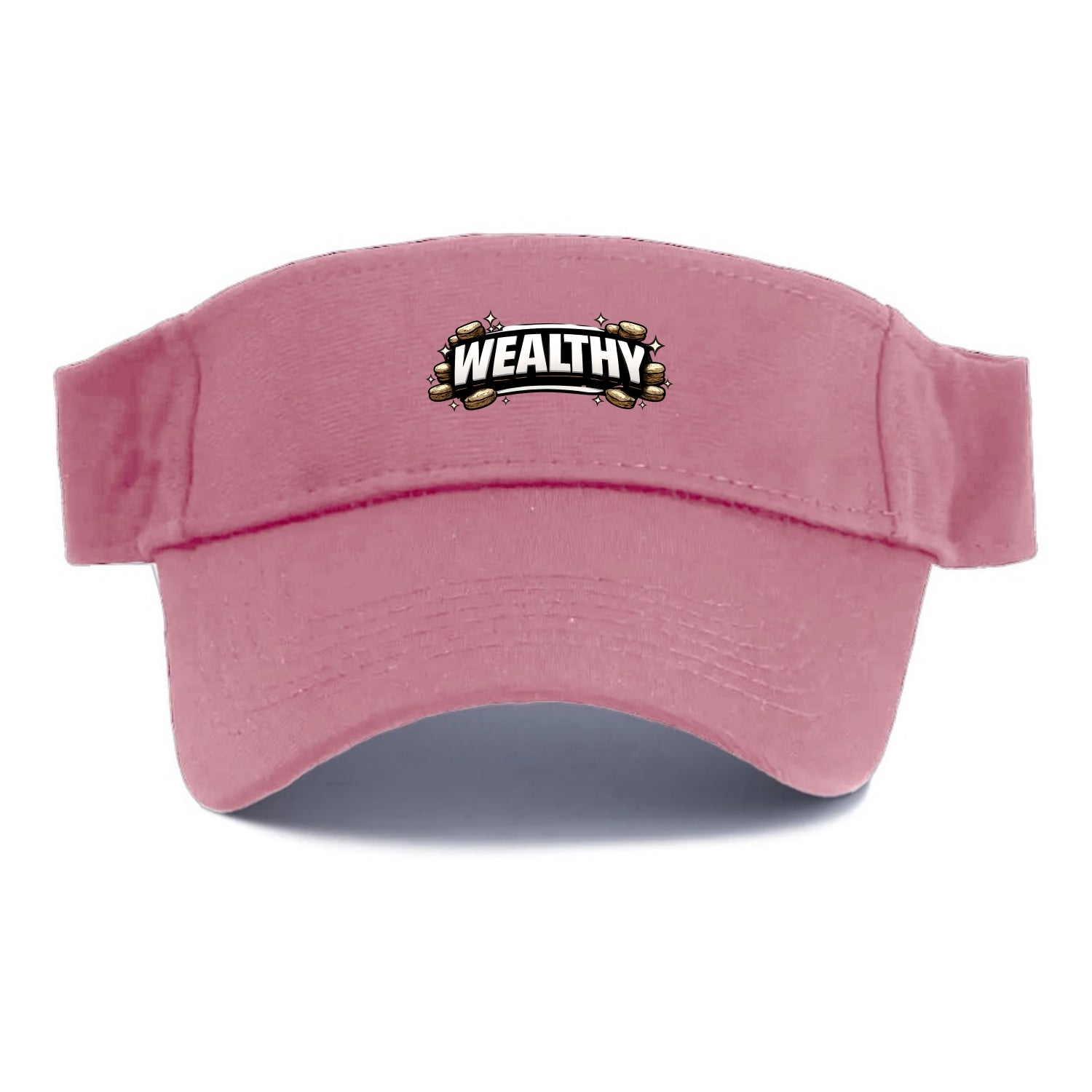 Bold typography design - "WEALTHY" - financial abundance, rich life - Visor - Pink