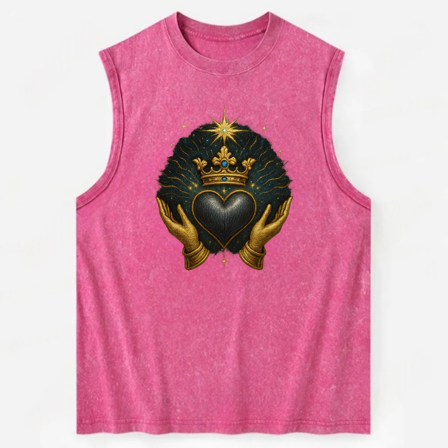 Pearl-studded tiara atop a satin-gunmetal heart supported by elegant - Vintage Washed Tank - Pink