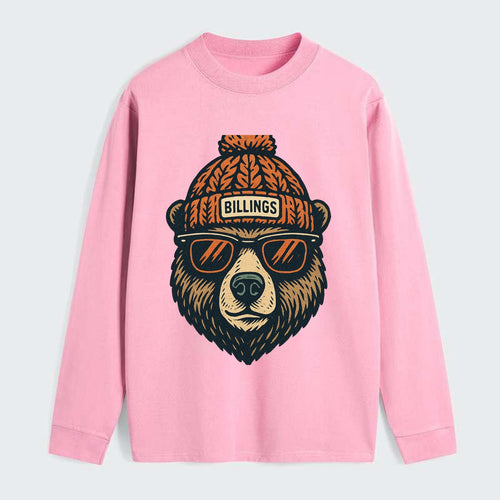 Montana Grizzly Bear wearing Billings beanie with pom pom and wayfarer - Classic Long Sleeve Shirt