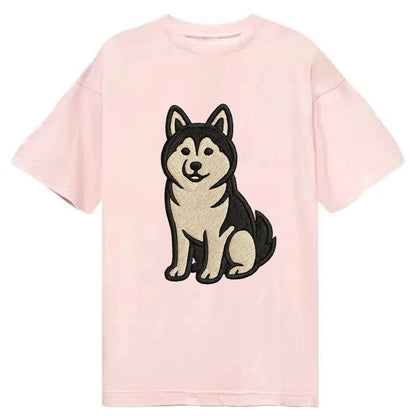 Pomsky - Pomeranian-Husky mix sitting po Classic T-shirt - Pink