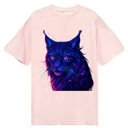Stealthy lynx with ear tufts forming constellation patterns, nebula spots across - Classic T-shirt - Pink