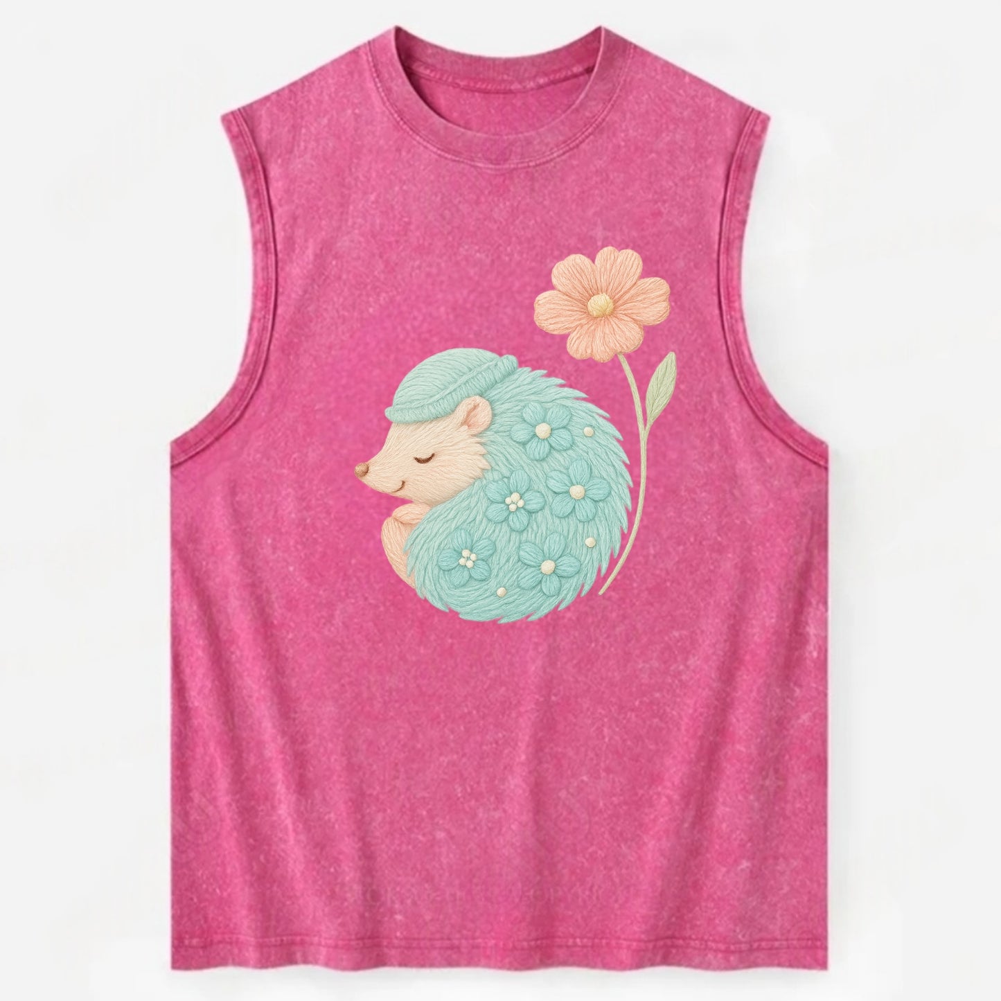 Aqua Hedgehog - Vintage Washed Tank - Pink