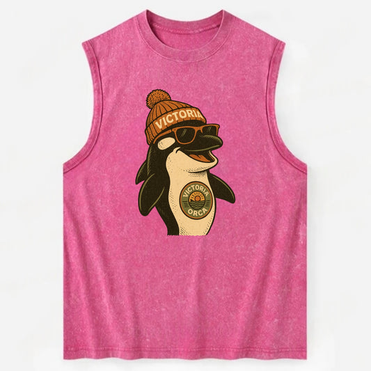 Victoria Orca wearing Victoria beanie wi - Vintage Washed Tank - Pink