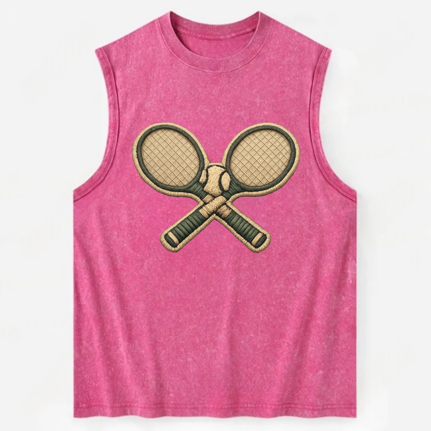 Embroidered patch design - TENNIS RACKET CROSSED - tennis rackets with ball - Vintage Washed Tank - Pink