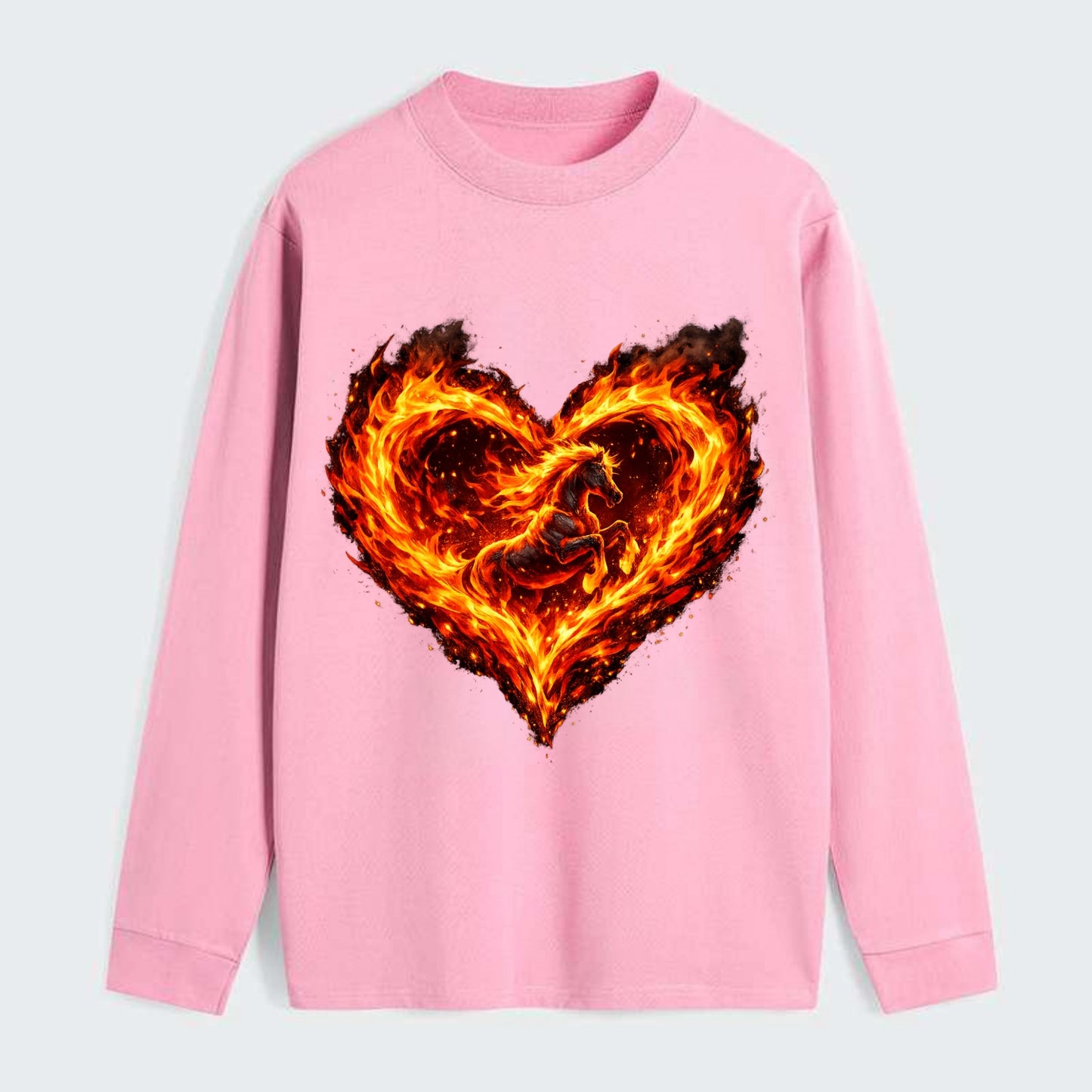 HEART OF FIRE | Flaming heart with horse silhouette inside | Passion - Classic Long Sleeve Shirt - Pink