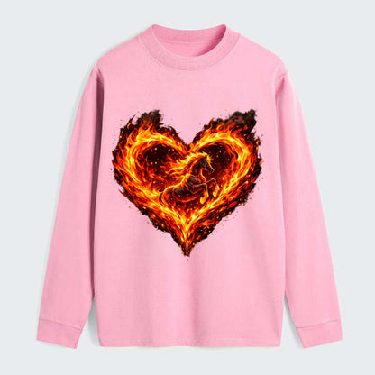 HEART OF FIRE | Flaming heart with horse silhouette inside | Passion - Classic Long Sleeve Shirt - Pink