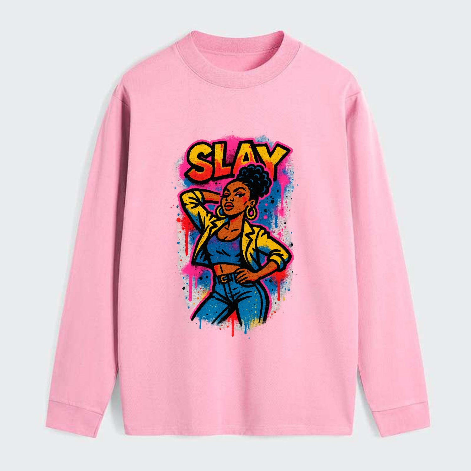 Empowered figure striking confident pose - "slay" culture, fierce and - Classic Long Sleeve Shirt - Pink