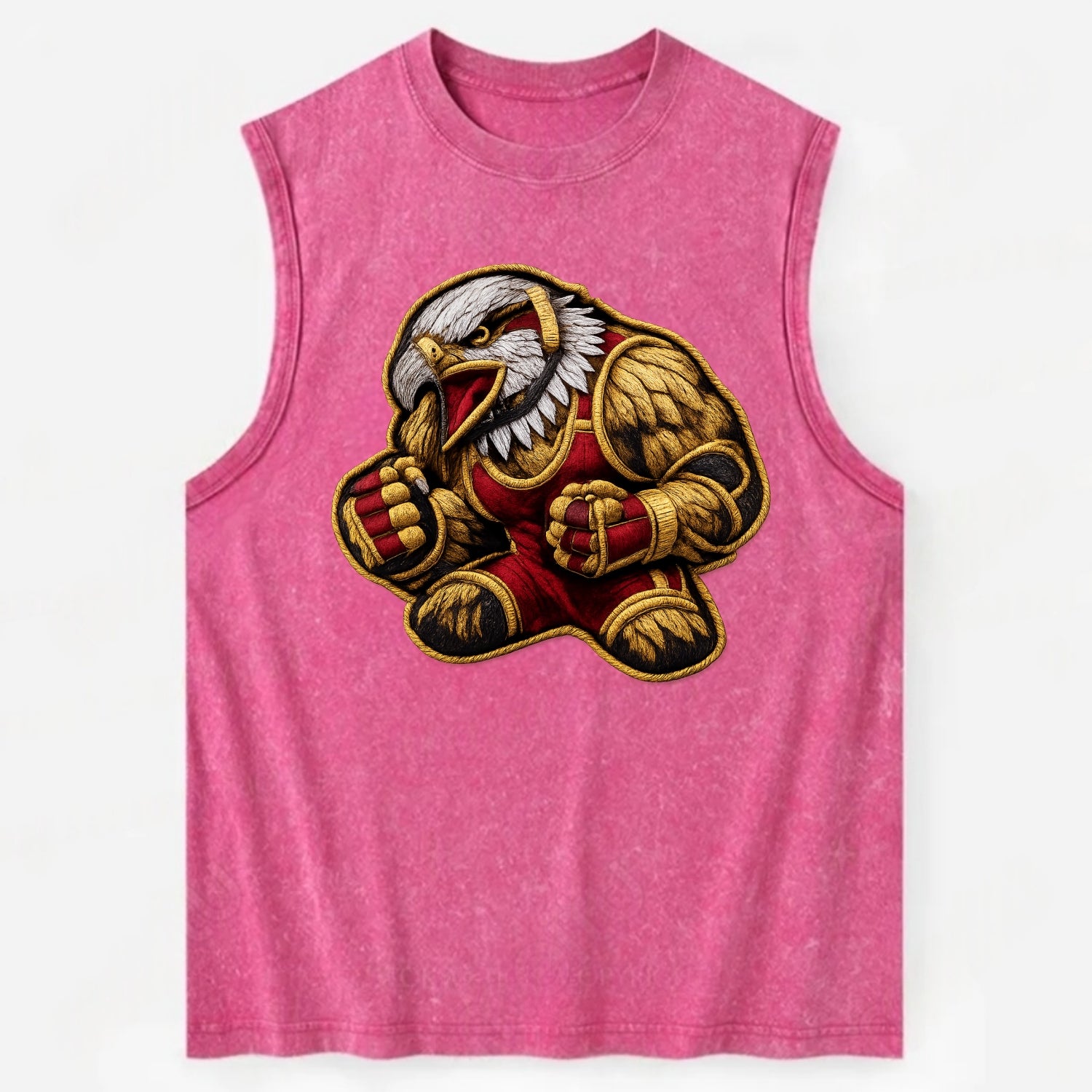 Embroidered patch design - WRESTLING EAGLE - fierce eagle with wrestling - Vintage Washed Tank - Pink