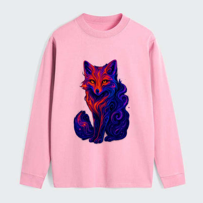 Clever fox with tail dissolving into cosmic nebula swirls, orange to - Classic Long Sleeve Shirt - Pink