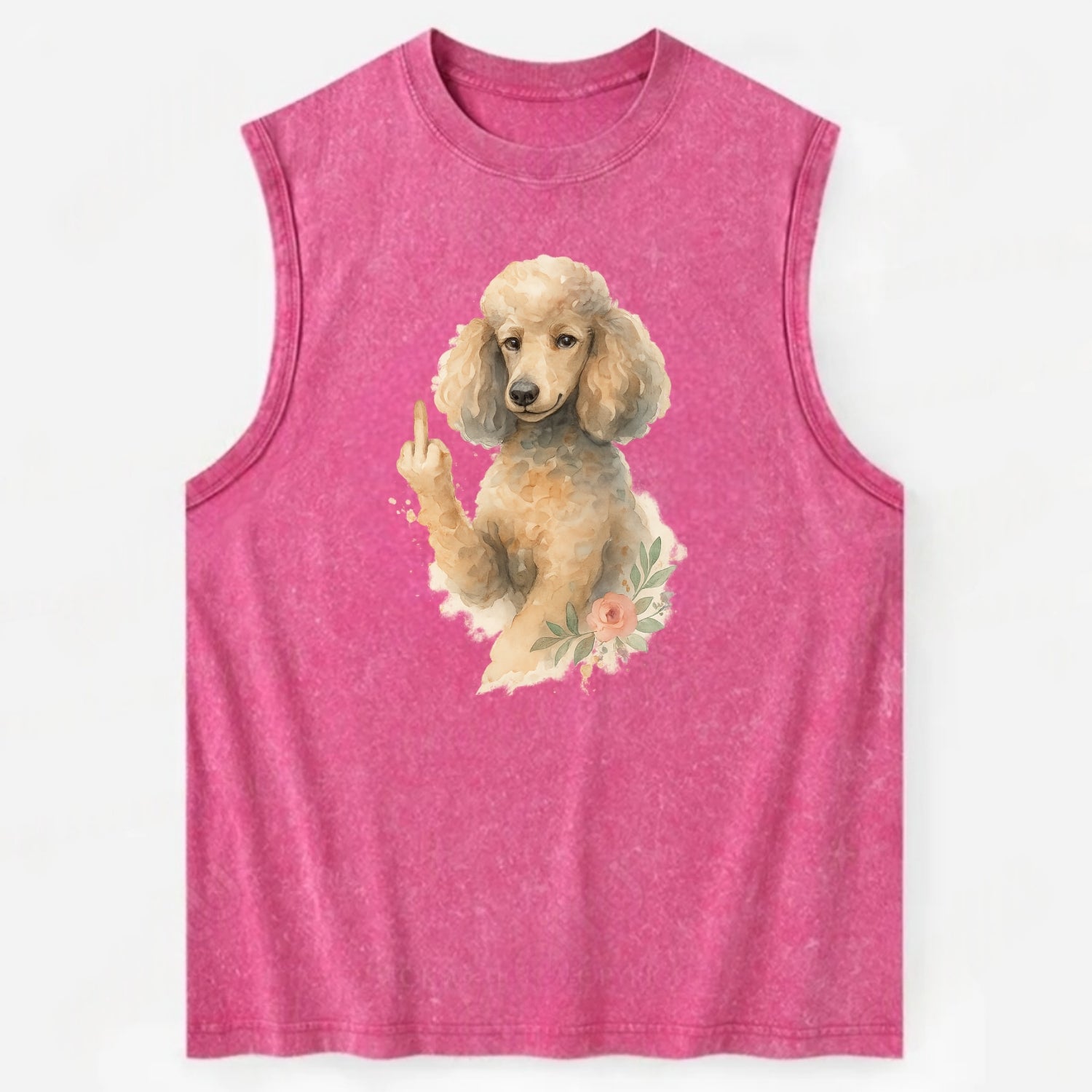 Standard Poodle with curly styled coat, intelligent face, fancy paw giving - Vintage Washed Tank - Pink
