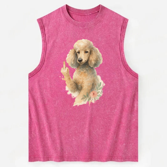 Standard Poodle with curly styled coat, intelligent face, fancy paw giving - Vintage Washed Tank - Pink