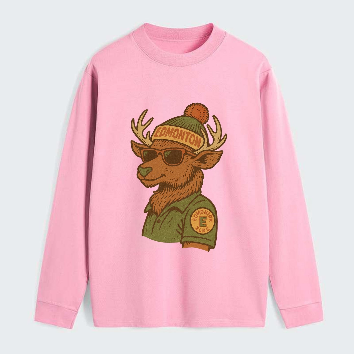 Edmonton Elk wearing Edmonton beanie wit - Classic Long Sleeve Shirt - Pink