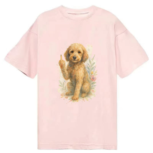 Labradoodle hypoallergenic with wavy coat, intelligent eyes, paw raised - Classic T-shirt - Pink