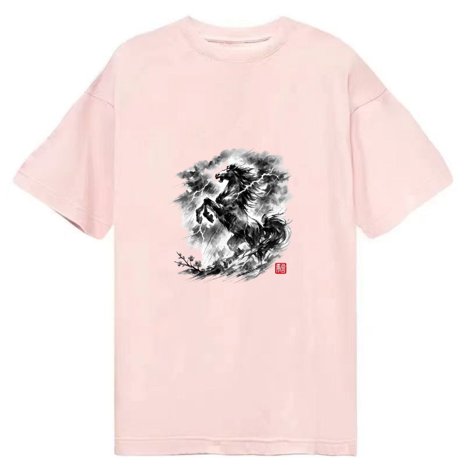 THUNDER HORSE | Storm horse with lightning elements | Dramatic storm clouds - Classic T-shirt - Pink