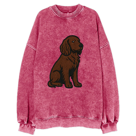 Field Spaniel - Liver colored embroidered sitting design - Vintage Sweatshirt - Pink