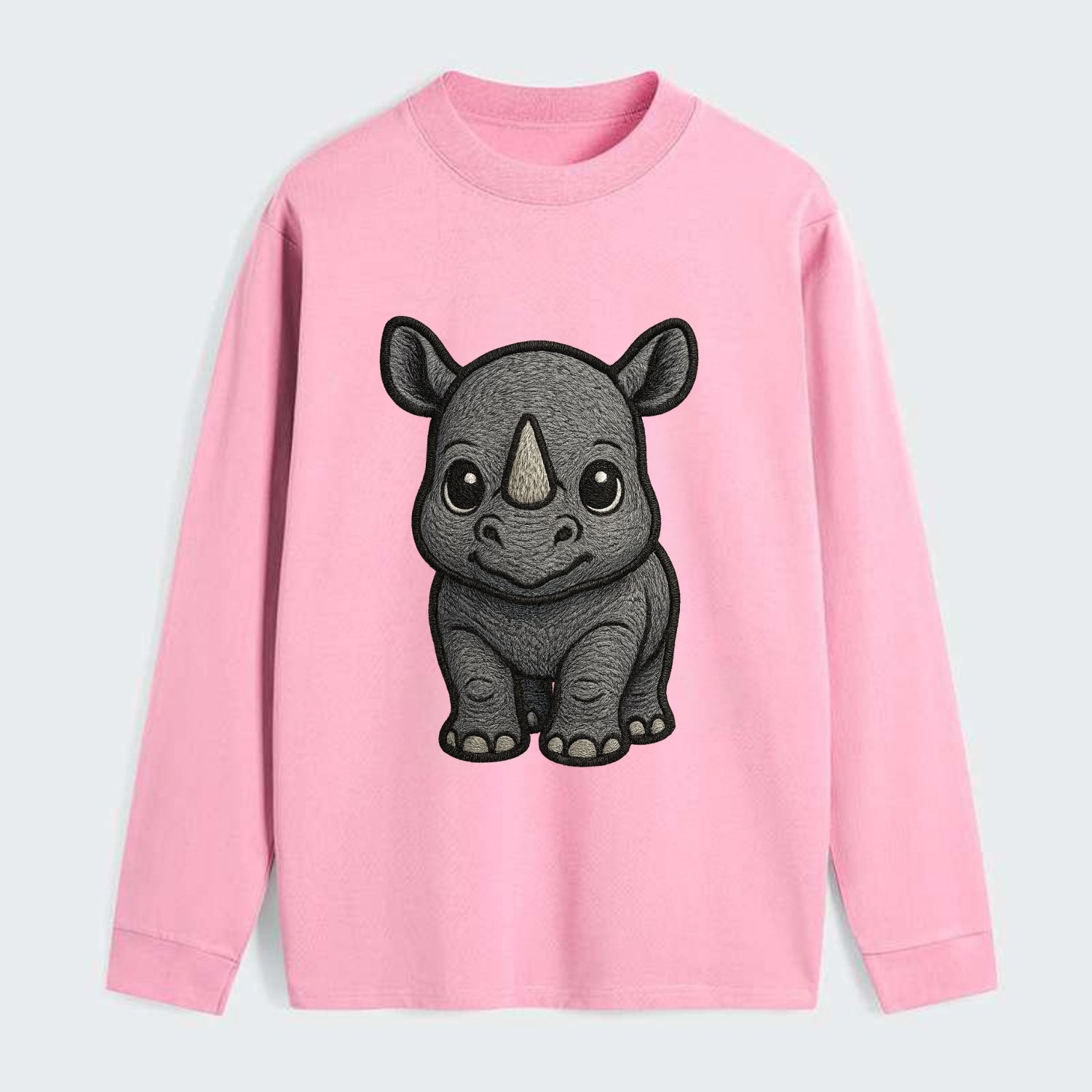 Baby Rhino - gray armor skin, tiny horn nub, round eyes, front-facing, - Classic Long Sleeve Shirt - Pink