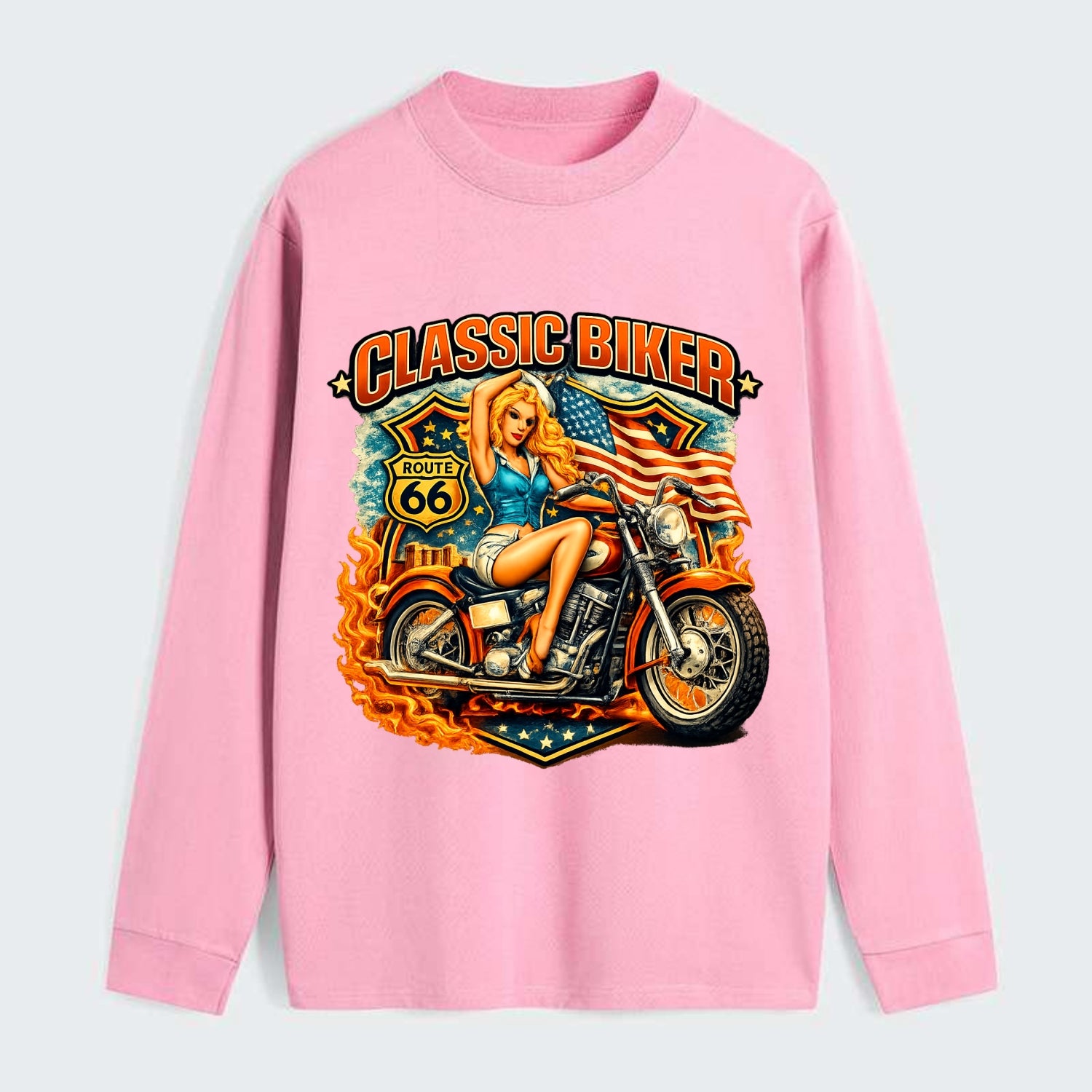 Classic Pinup Biker - Classic Long Sleeve Shirt - Pink