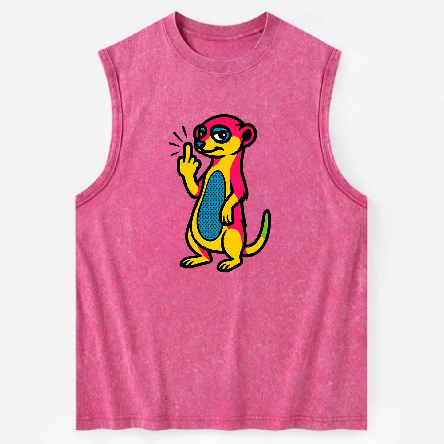 cute meerkat standing guard on hind legs, one front paw raised in sassy salute - Vintage Washed Tank - Pink