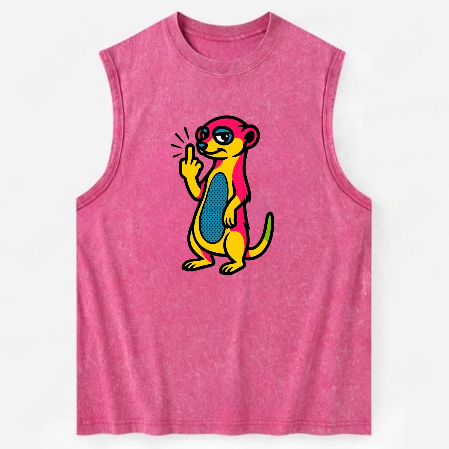 cute meerkat standing guard on hind legs, one front paw raised in sassy salute - Vintage Washed Tank - Pink