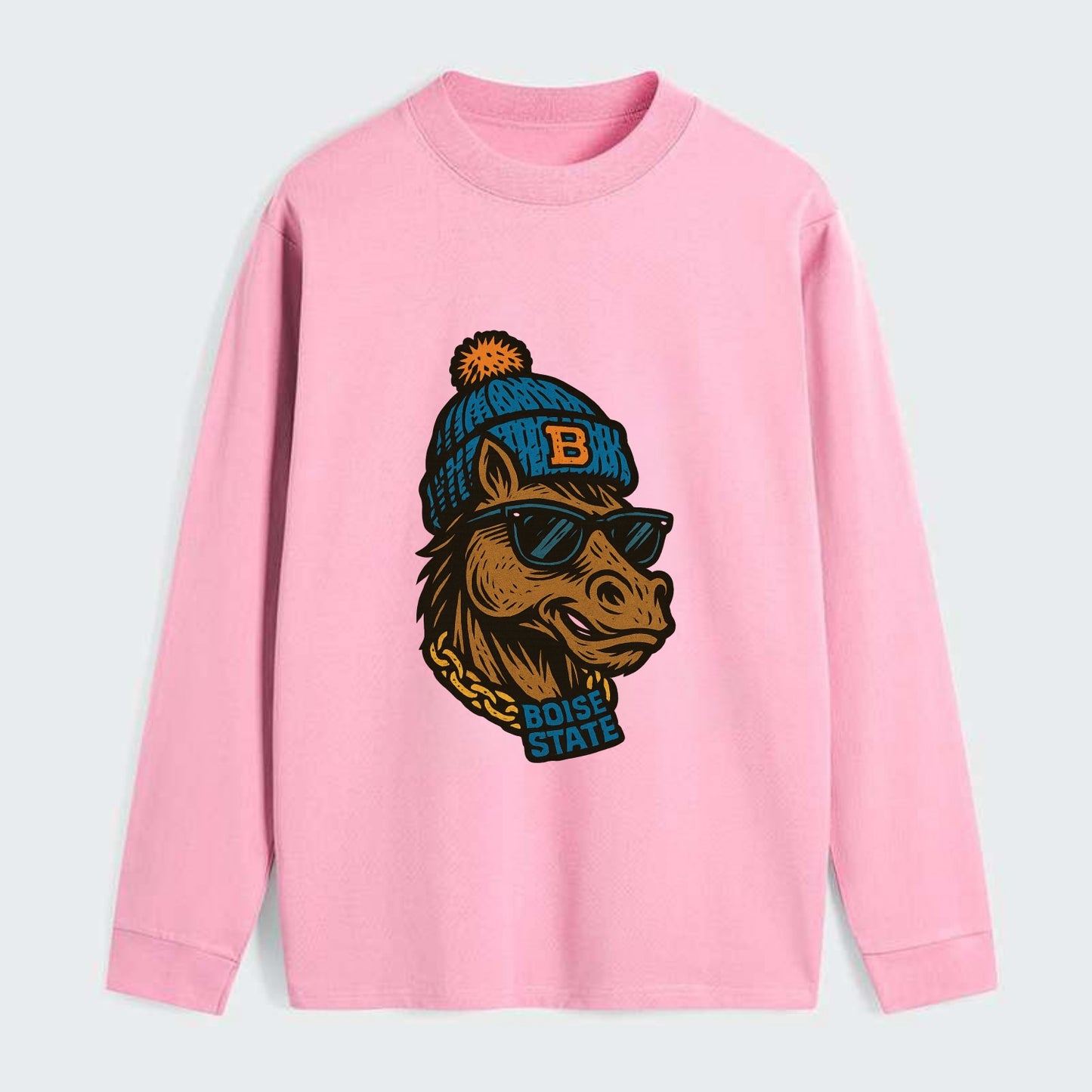 Boise Bronco wearing Boise State beanie with B patch - Classic Long Sleeve Shirt - Pink
