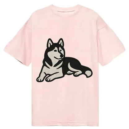 Siberian Husky - Black and white relaxed Classic T-shirt - Pink